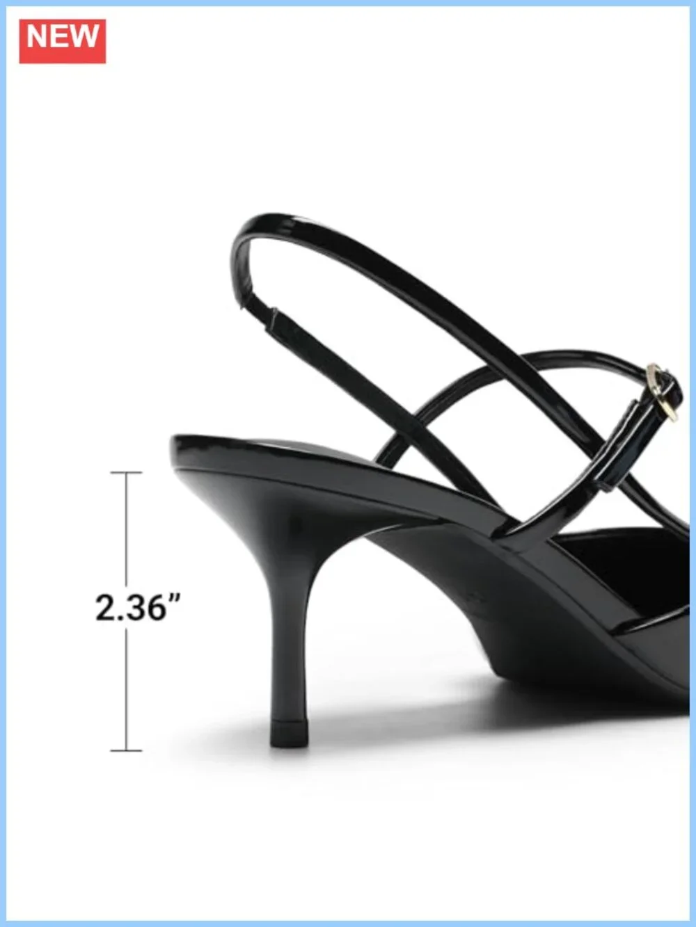 Women's Pointed Toe Slingback Kitten Heels with Faux Leather, Adjustable Strap
